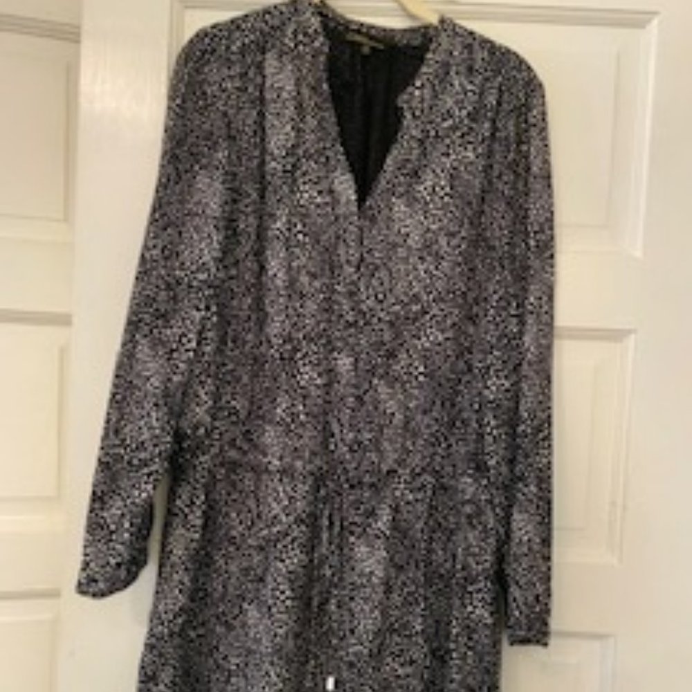 Black and White Patterned Drop Tie Waist Work Dress Size 6